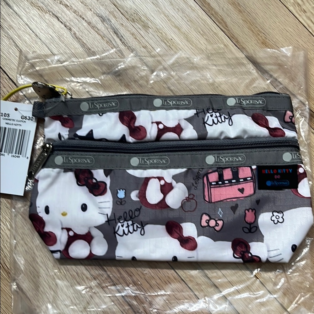 LeSportsac Gray and Pink Hello Kitty cosmetic clutch